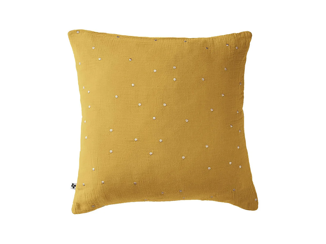 OUREA MOTIF - Taie d'Oreiller 60x60cm Gaze de Coton Safran à Pois Dorés
