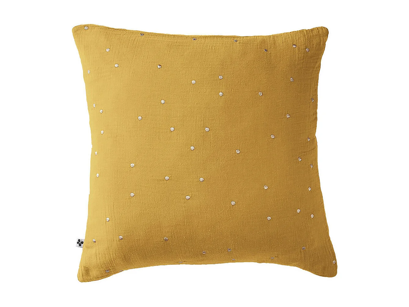 OUREA MOTIF - Taie d'Oreiller 60x60cm Gaze de Coton Safran à Pois Dorés