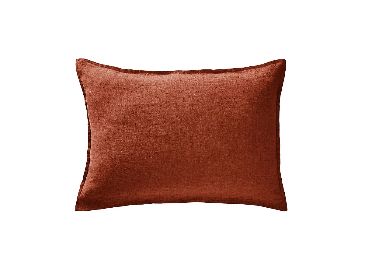 MARGAUX - Taie d'Oreiller 50x70cm Lin Lavé Coloris Paprika
