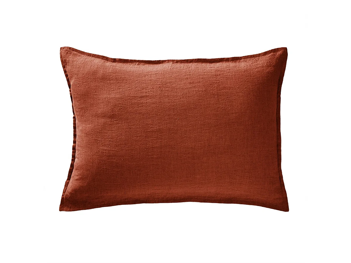 MARGAUX - Taie d'Oreiller 50x70cm Lin Lavé Coloris Paprika