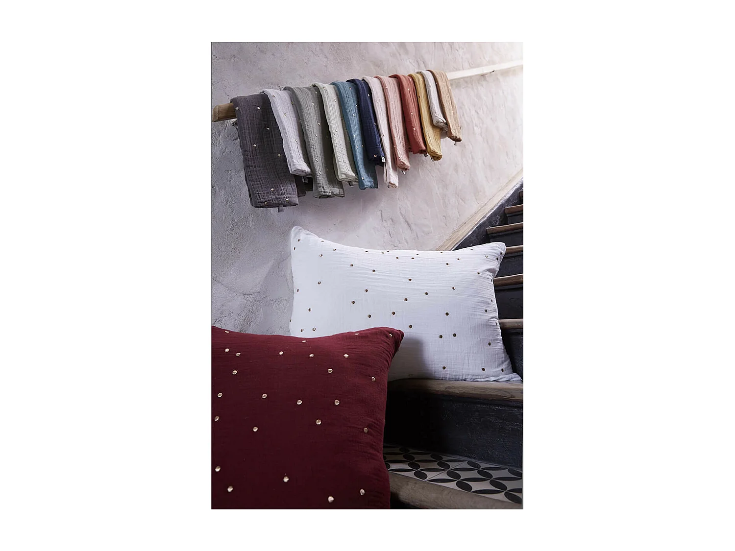 OUREA MOTIF - Taie d'Oreiller 50x70cm Gaze de Coton Canard à Pois Dorés