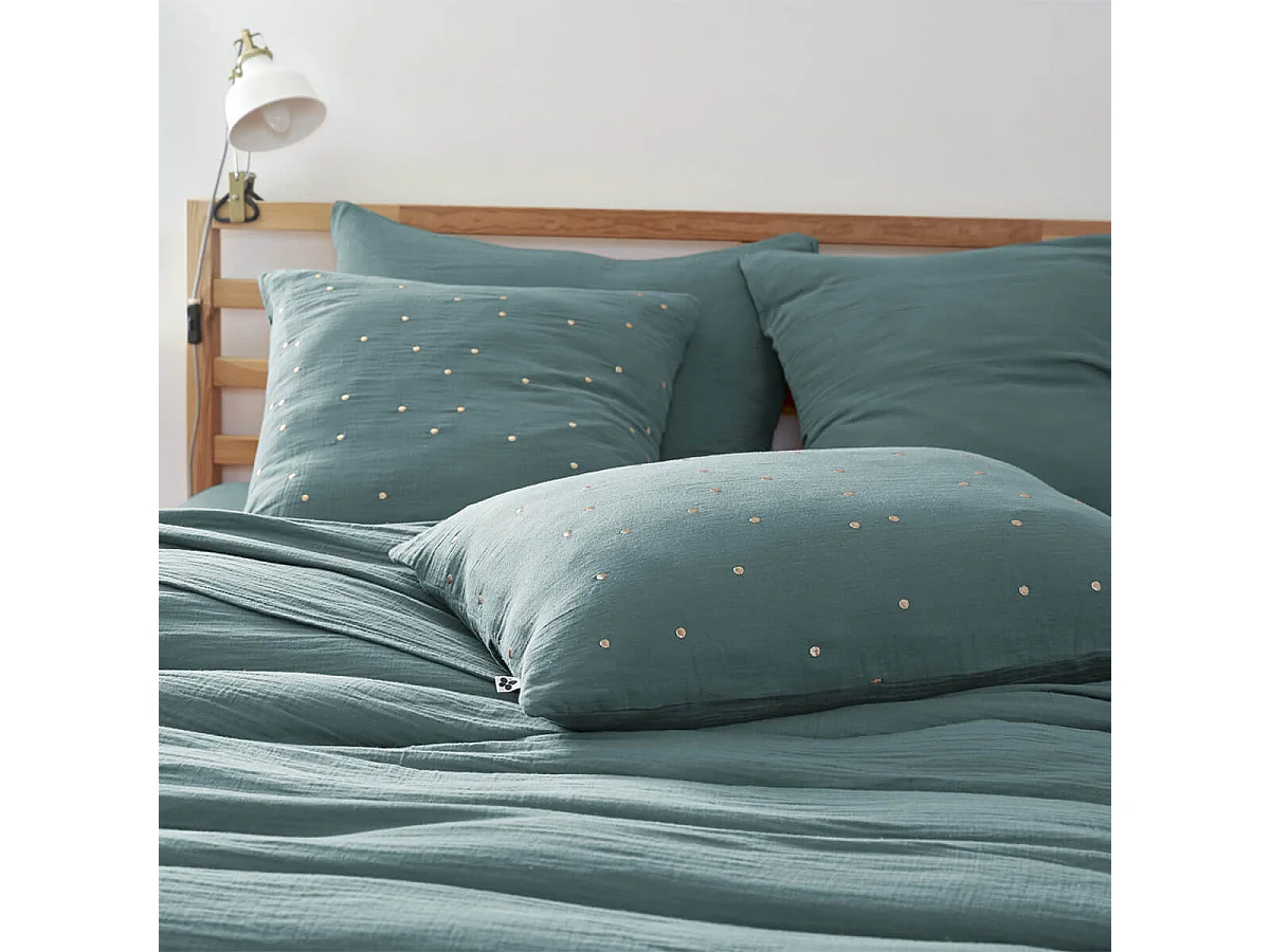 OUREA MOTIF - Taie d'Oreiller 60x60cm Gaze de Coton Canard à Pois Dorés