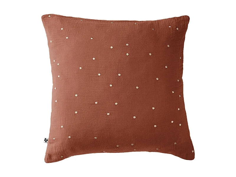OUREA MOTIF - Taie d'Oreiller 60x60cm Gaze de Coton Terracotta à Pois Dorés