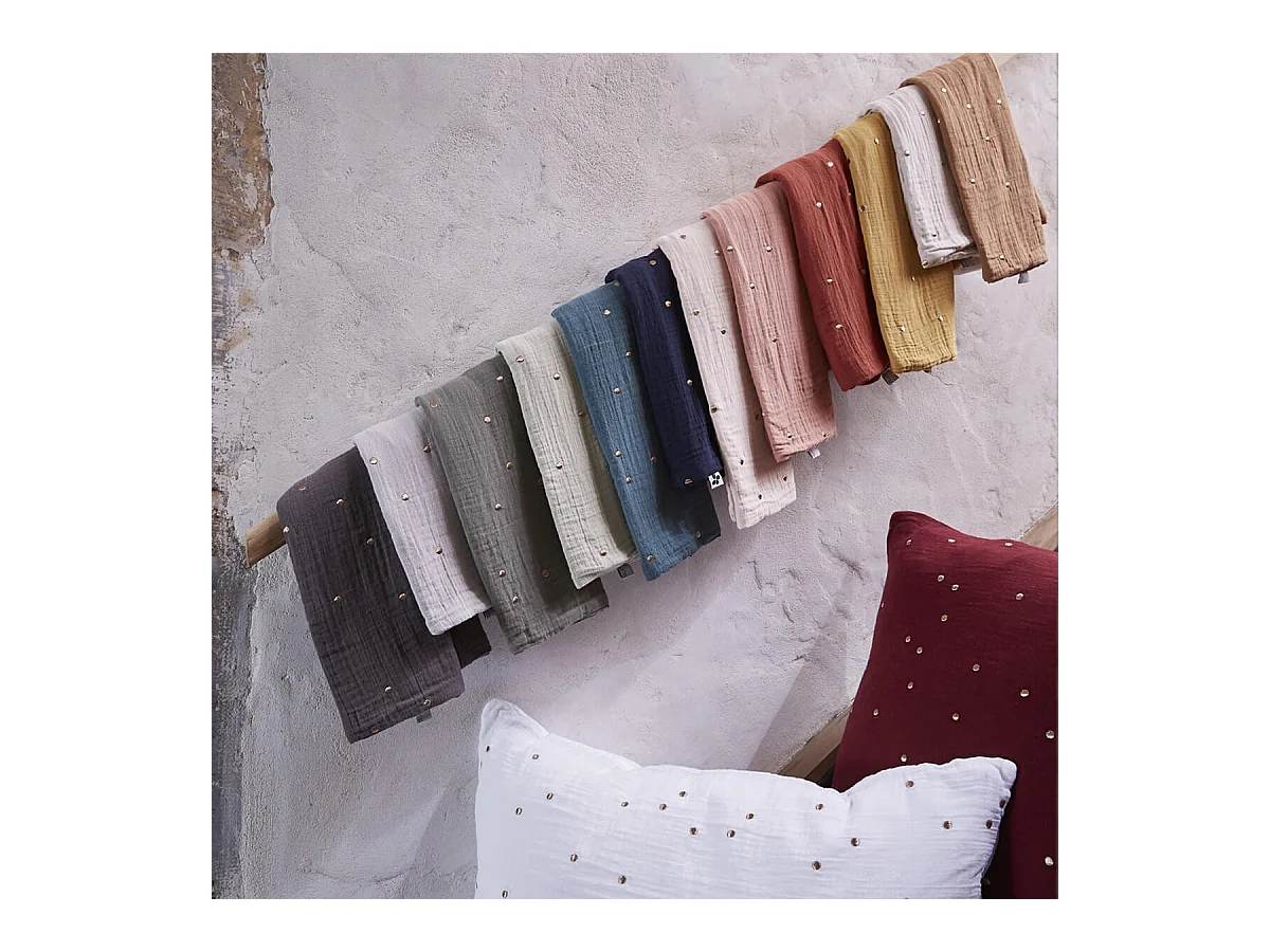 OUREA MOTIF - Taie d'Oreiller 60x60cm Gaze de Coton Terracotta à Pois Dorés