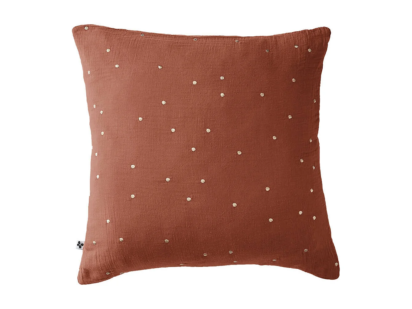 OUREA MOTIF - Taie d'Oreiller 60x60cm Gaze de Coton Terracotta à Pois Dorés