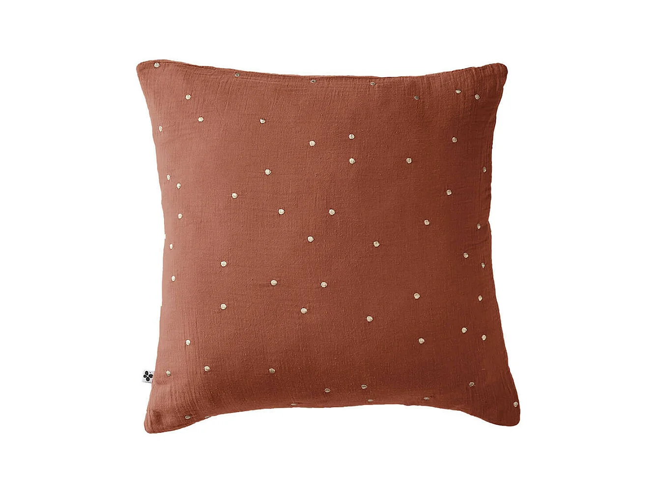 OUREA MOTIF - Taie d'Oreiller 60x60cm Gaze de Coton Terracotta à Pois Dorés