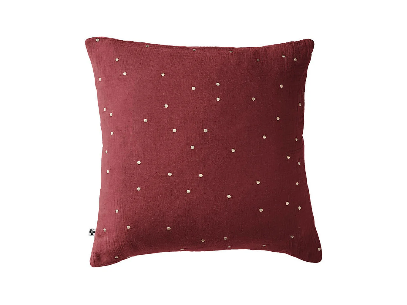 OUREA MOTIF - Taie d'Oreiller 60x60cm Gaze de Coton Lie de Vin à Pois Dorés