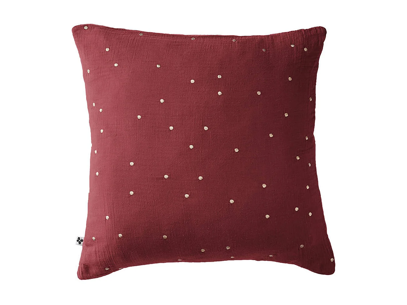 OUREA MOTIF - Taie d'Oreiller 60x60cm Gaze de Coton Lie de Vin à Pois Dorés