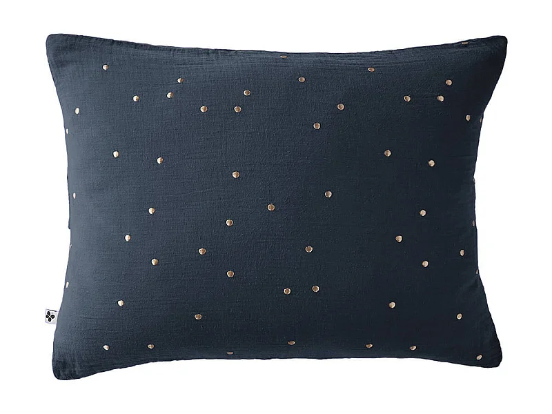OUREA MOTIF - Taie d'Oreiller 50x70cm Gaze de Coton Minuit à Pois Dorés