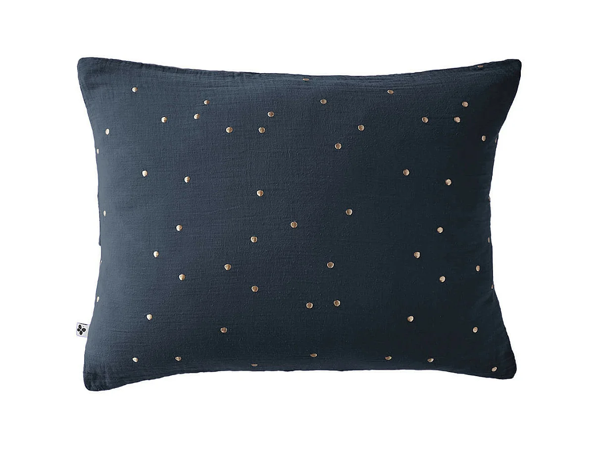 OUREA MOTIF - Taie d'Oreiller 50x70cm Gaze de Coton Minuit à Pois Dorés