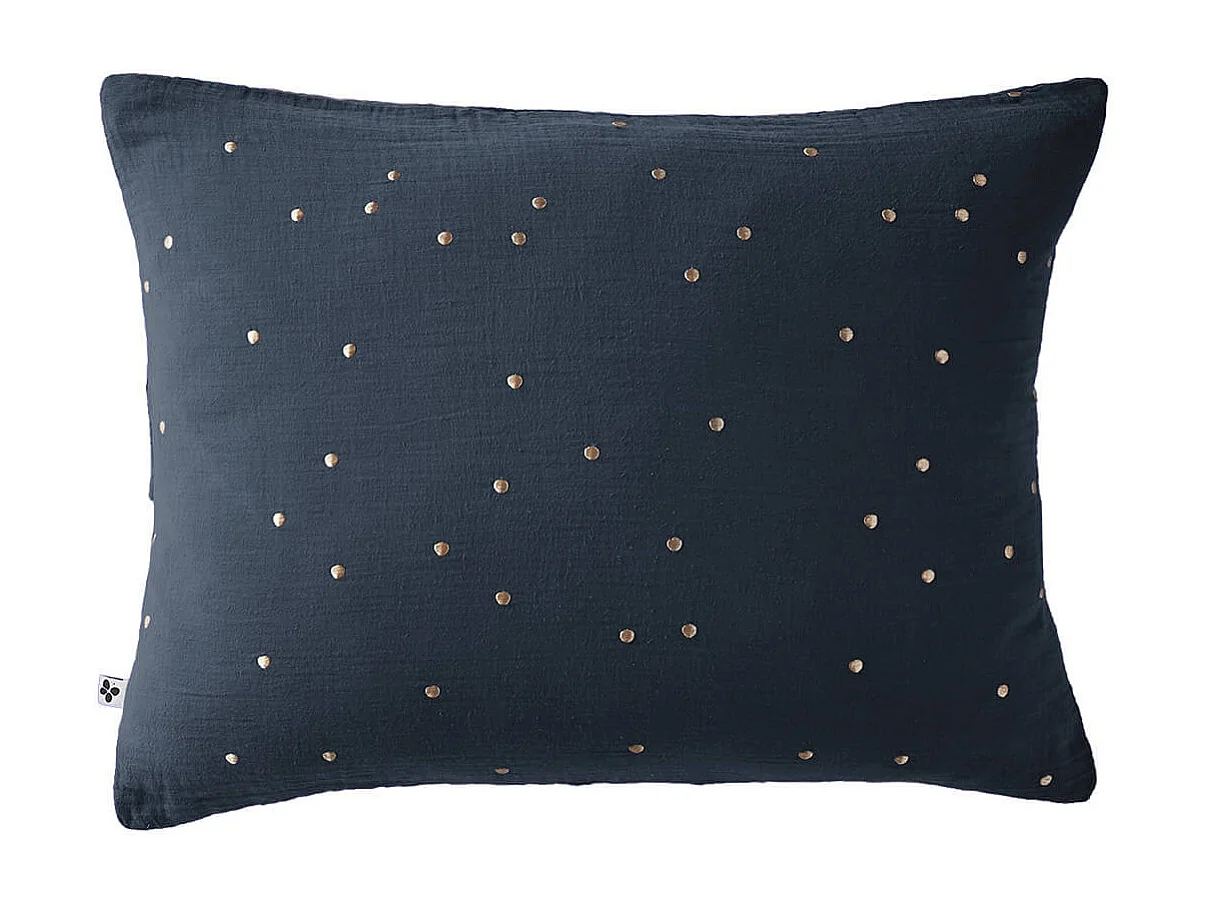 OUREA MOTIF - Taie d'Oreiller 50x70cm Gaze de Coton Minuit à Pois Dorés