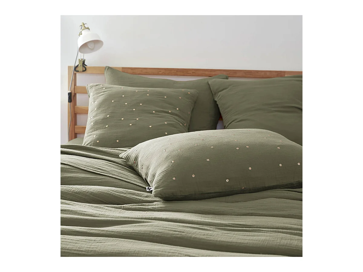 OUREA MOTIF - Taie d'Oreiller 50x70cm Gaze de Coton Romarin à Pois Dorés