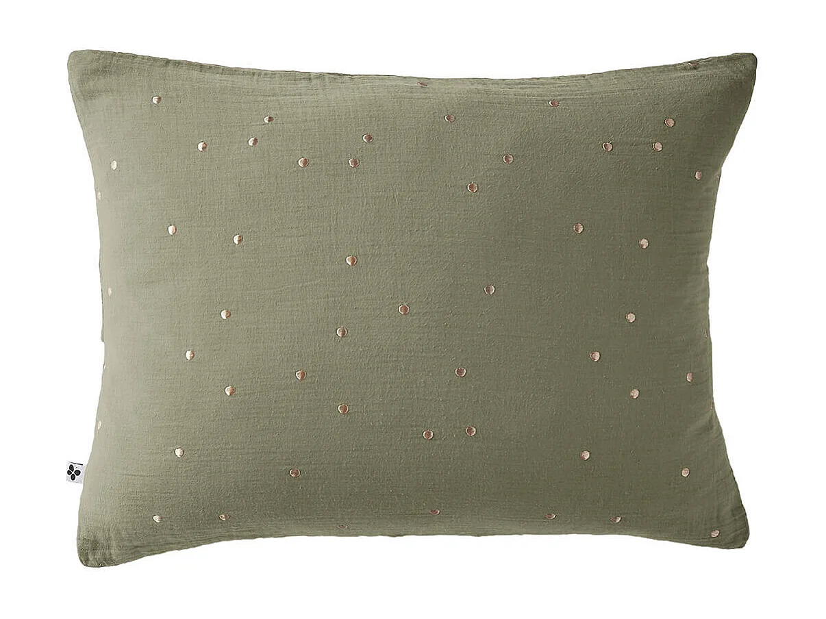 OUREA MOTIF - Taie d'Oreiller 50x70cm Gaze de Coton Romarin à Pois Dorés