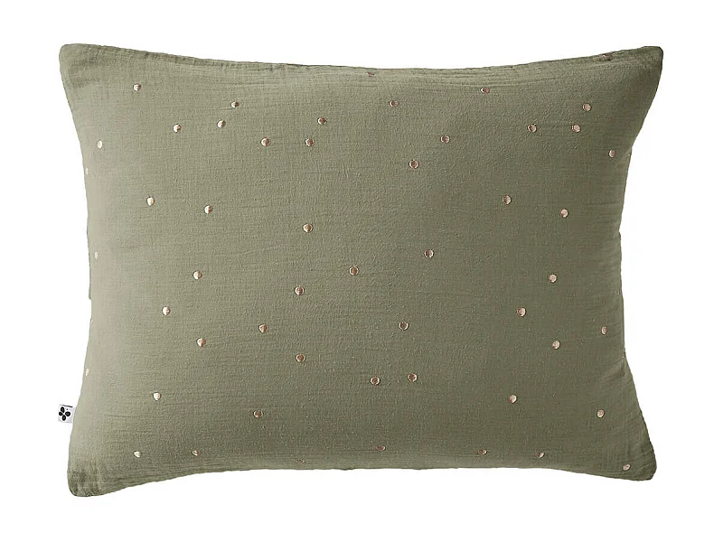 OUREA MOTIF - Taie d'Oreiller 50x70cm Gaze de Coton Romarin à Pois Dorés