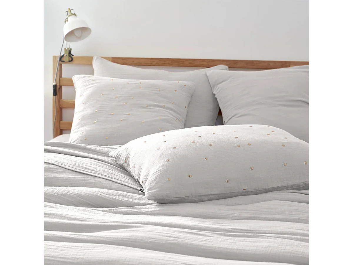 OUREA MOTIF - Taie d'Oreiller 60x60cm Gaze de Coton Nuage à Pois Dorés