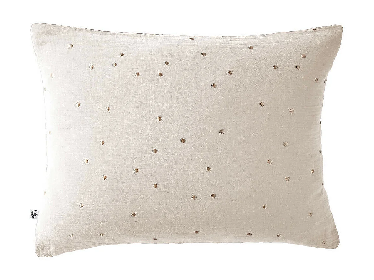 OUREA MOTIF - Taie d'Oreiller 50x70cm Gaze de Coton Pampa à Pois Dorés