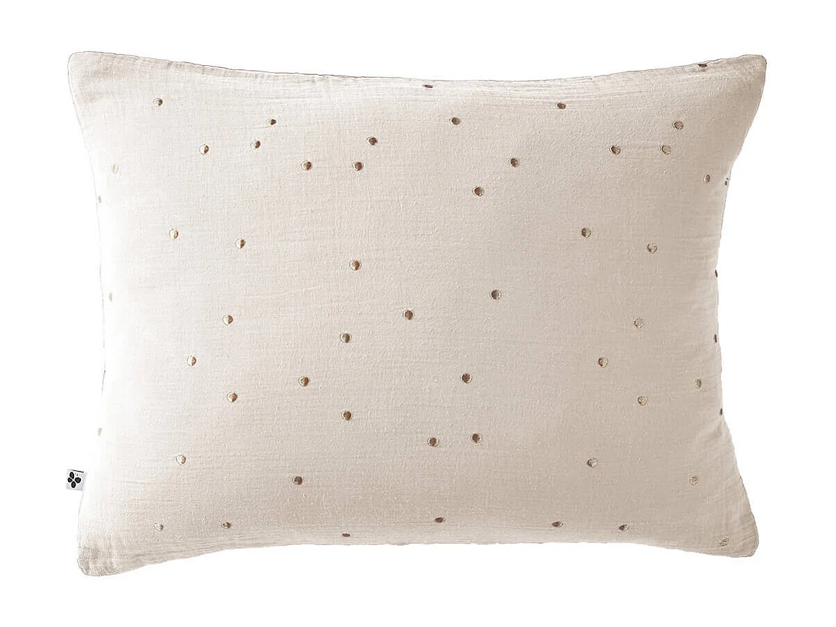 OUREA MOTIF - Taie d'Oreiller 50x70cm Gaze de Coton Pampa à Pois Dorés