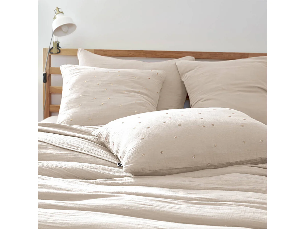 OUREA MOTIF - Taie d'Oreiller 50x70cm Gaze de Coton Pampa à Pois Dorés