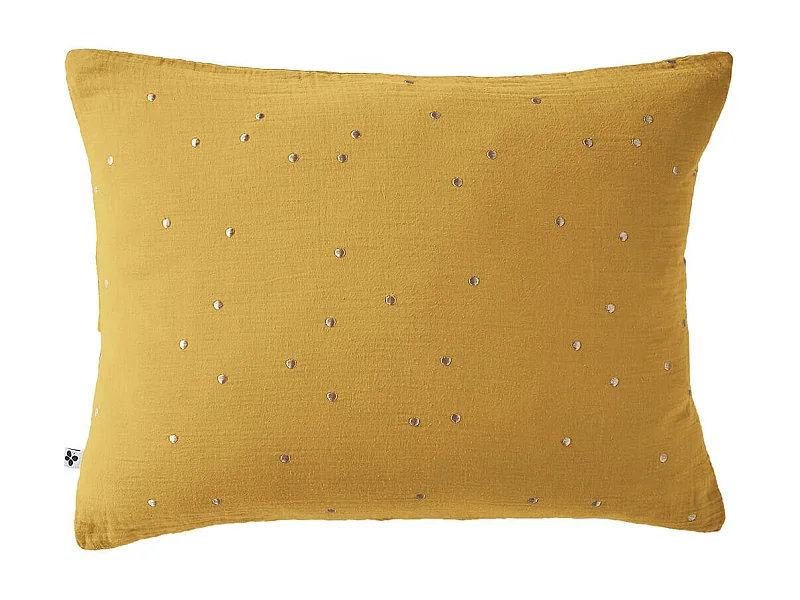 OUREA MOTIF - Taie d'Oreiller 50x70cm Gaze de Coton Safran à Pois Dorés