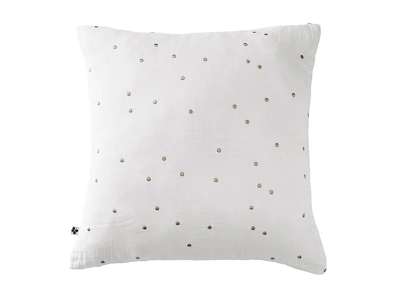 OUREA MOTIF - Taie d'Oreiller 60x60cm Gaze de Coton Chantilly à Pois Dorés
