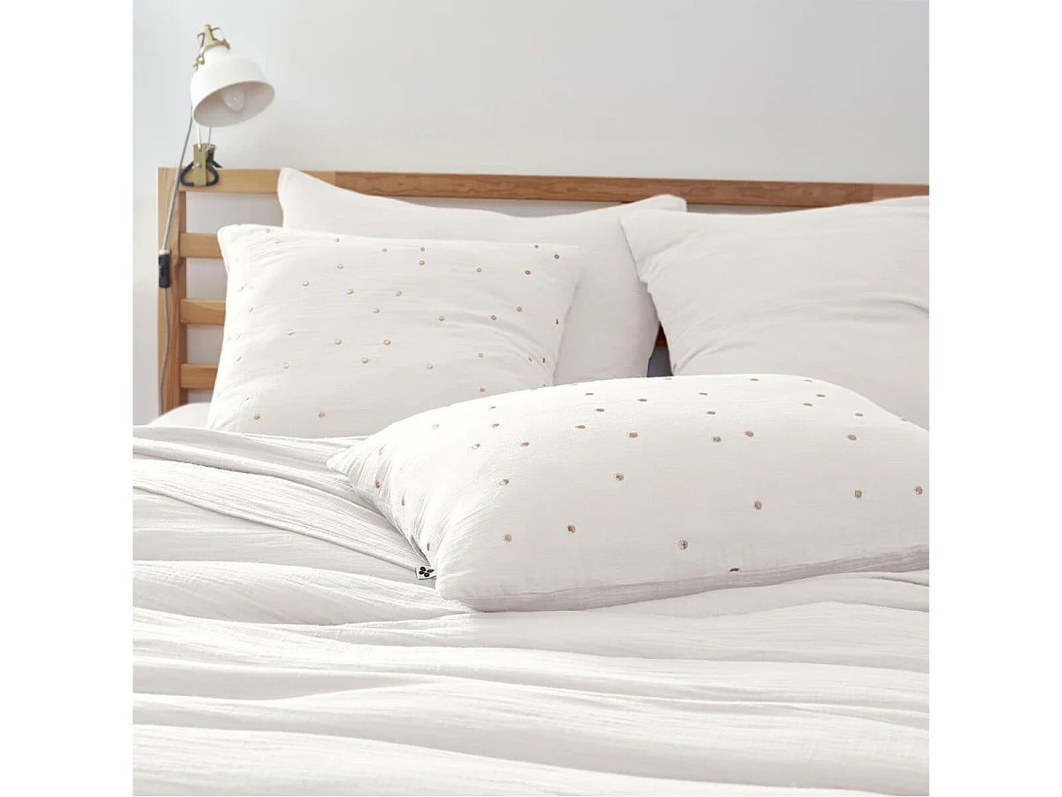 OUREA MOTIF - Taie d'Oreiller 60x60cm Gaze de Coton Chantilly à Pois Dorés