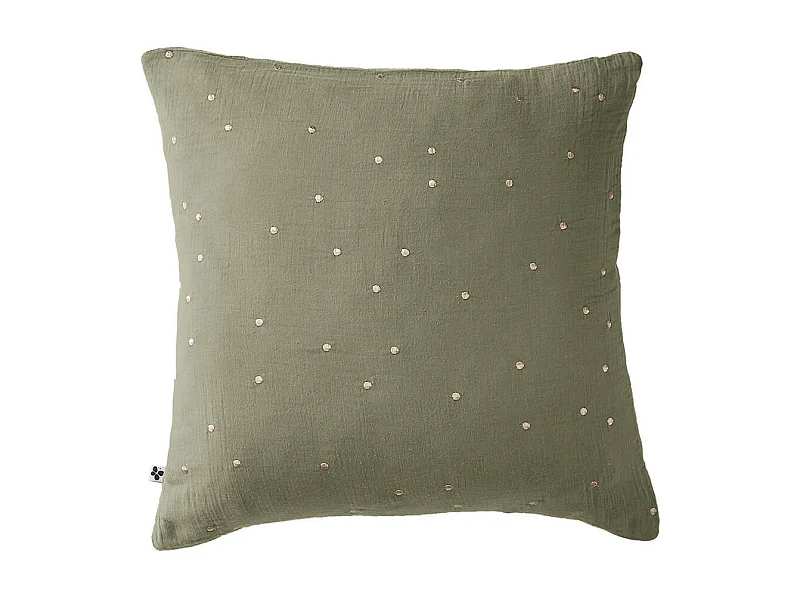 OUREA MOTIF - Taie d'Oreiller 60x60cm Gaze de Coton Romarin à Pois Dorés