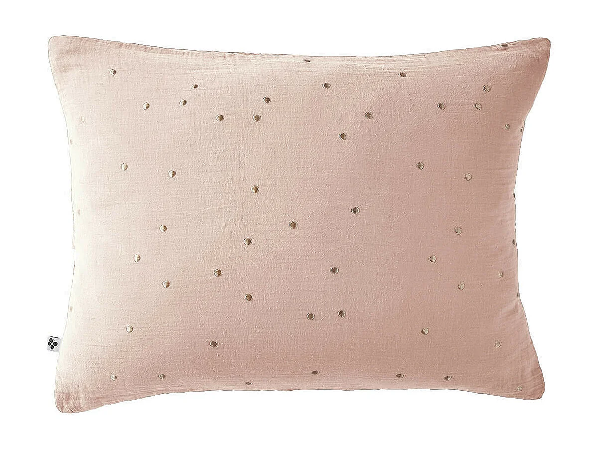 OUREA MOTIF - Taie d'Oreiller 50x70cm Gaze de Coton Guimauve à Pois Dorés