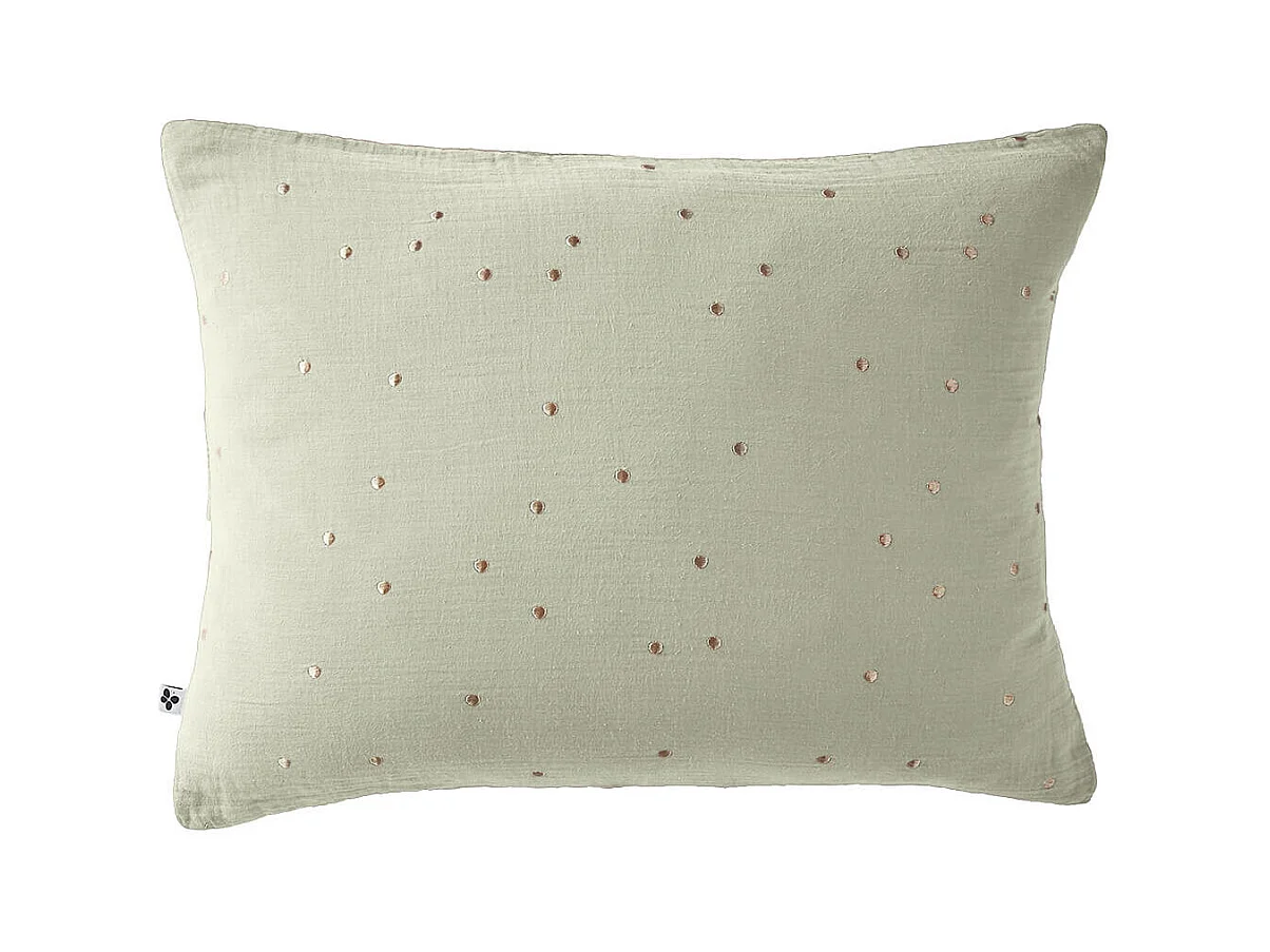 OUREA MOTIF - Taie d'Oreiller 50x70cm Gaze de Coton Vert d'Eau à Pois Dorés