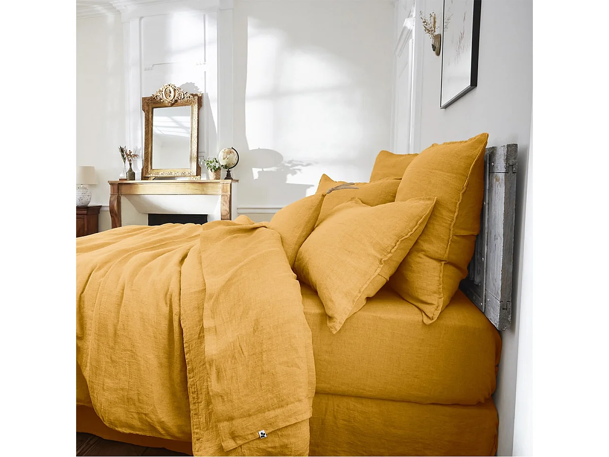 MARGAUX - Taie d'Oreiller 50x70cm Lin Lavé Coloris Miel
