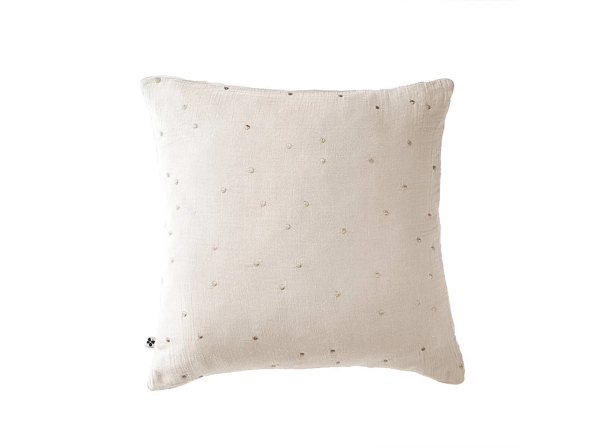 OUREA MOTIF - Taie d'Oreiller 60x60cm Gaze de Coton Pampa à Pois Dorés