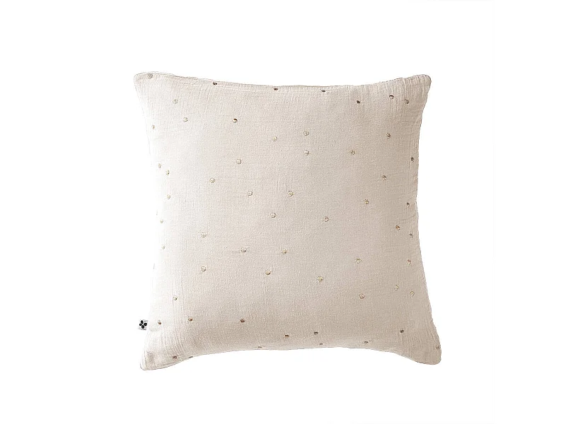 OUREA MOTIF - Taie d'Oreiller 60x60cm Gaze de Coton Pampa à Pois Dorés