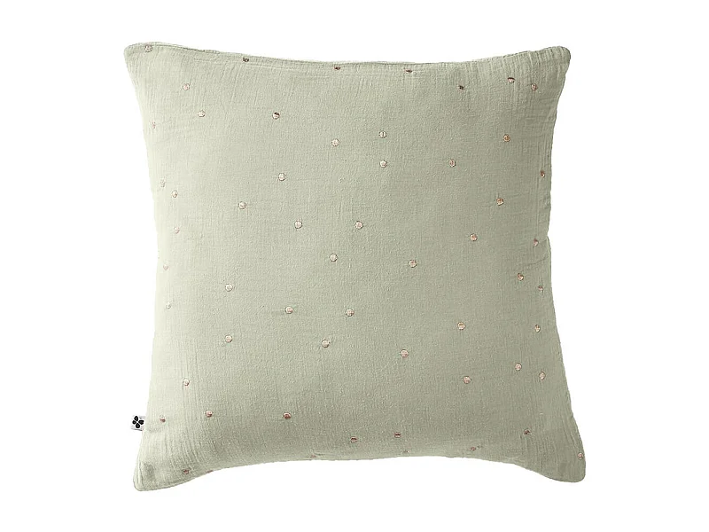 OUREA MOTIF - Taie d'Oreiller 60x60cm Gaze de Coton Vert d'Eau à Pois Dorés