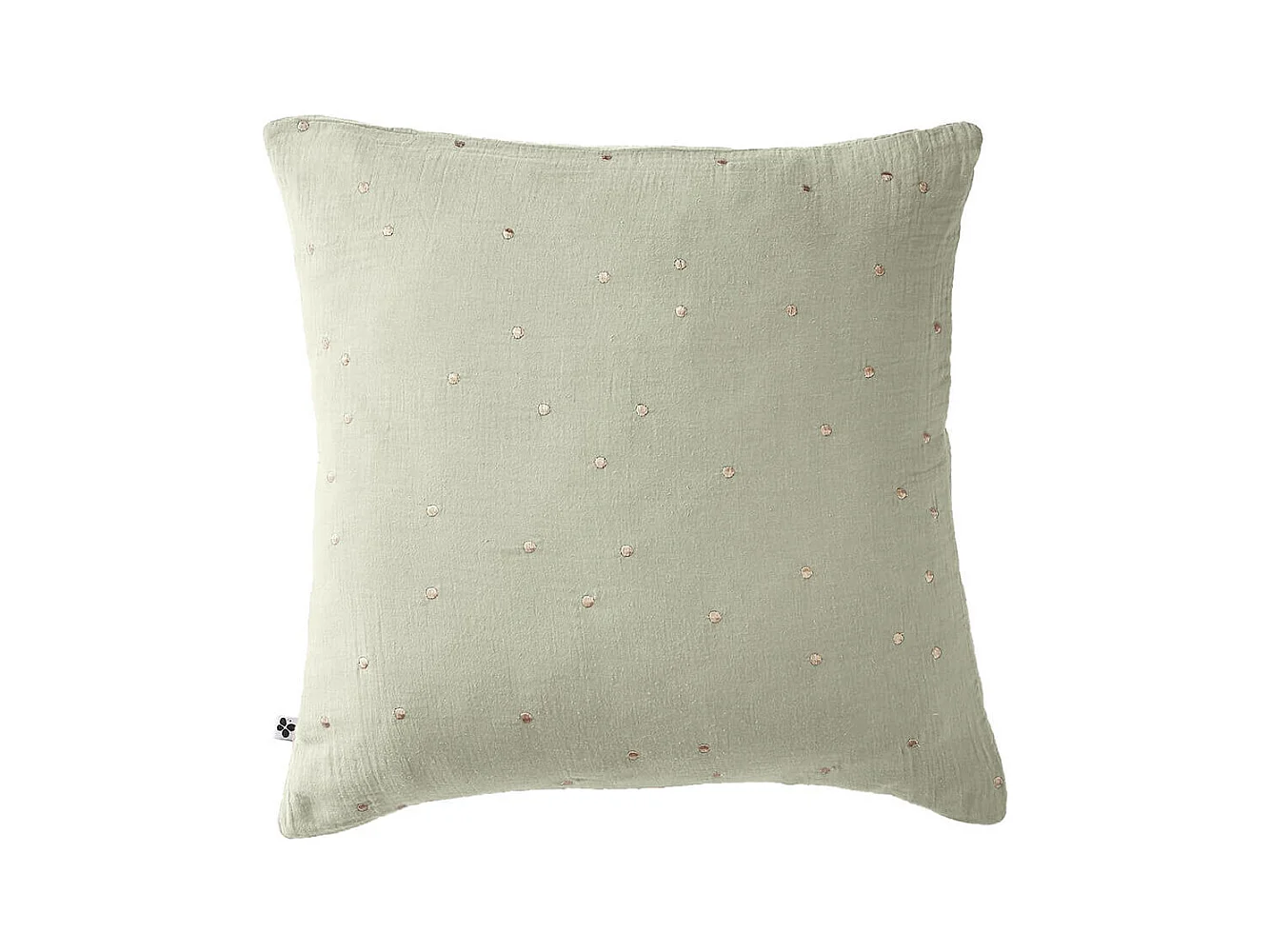 OUREA MOTIF - Taie d'Oreiller 60x60cm Gaze de Coton Vert d'Eau à Pois Dorés