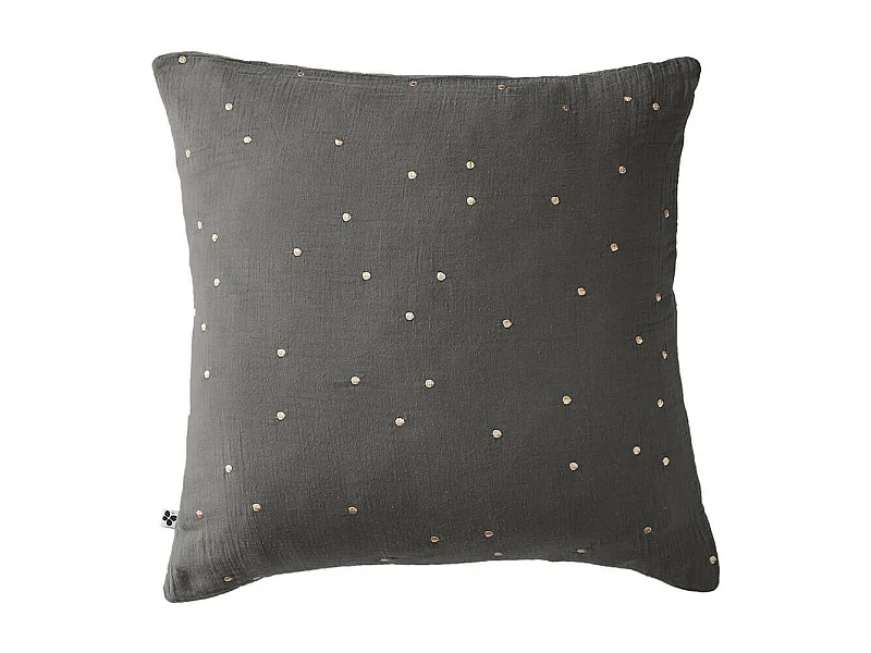 OUREA MOTIF - Taie d'Oreiller 60x60cm Gaze de Coton Granit à Pois Dorés