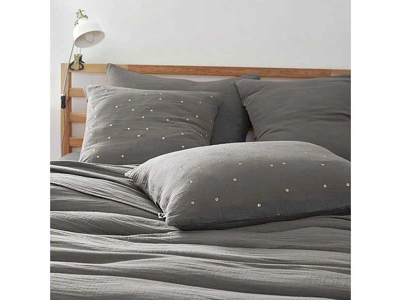 OUREA MOTIF - Taie d'Oreiller 60x60cm Gaze de Coton Granit à Pois Dorés