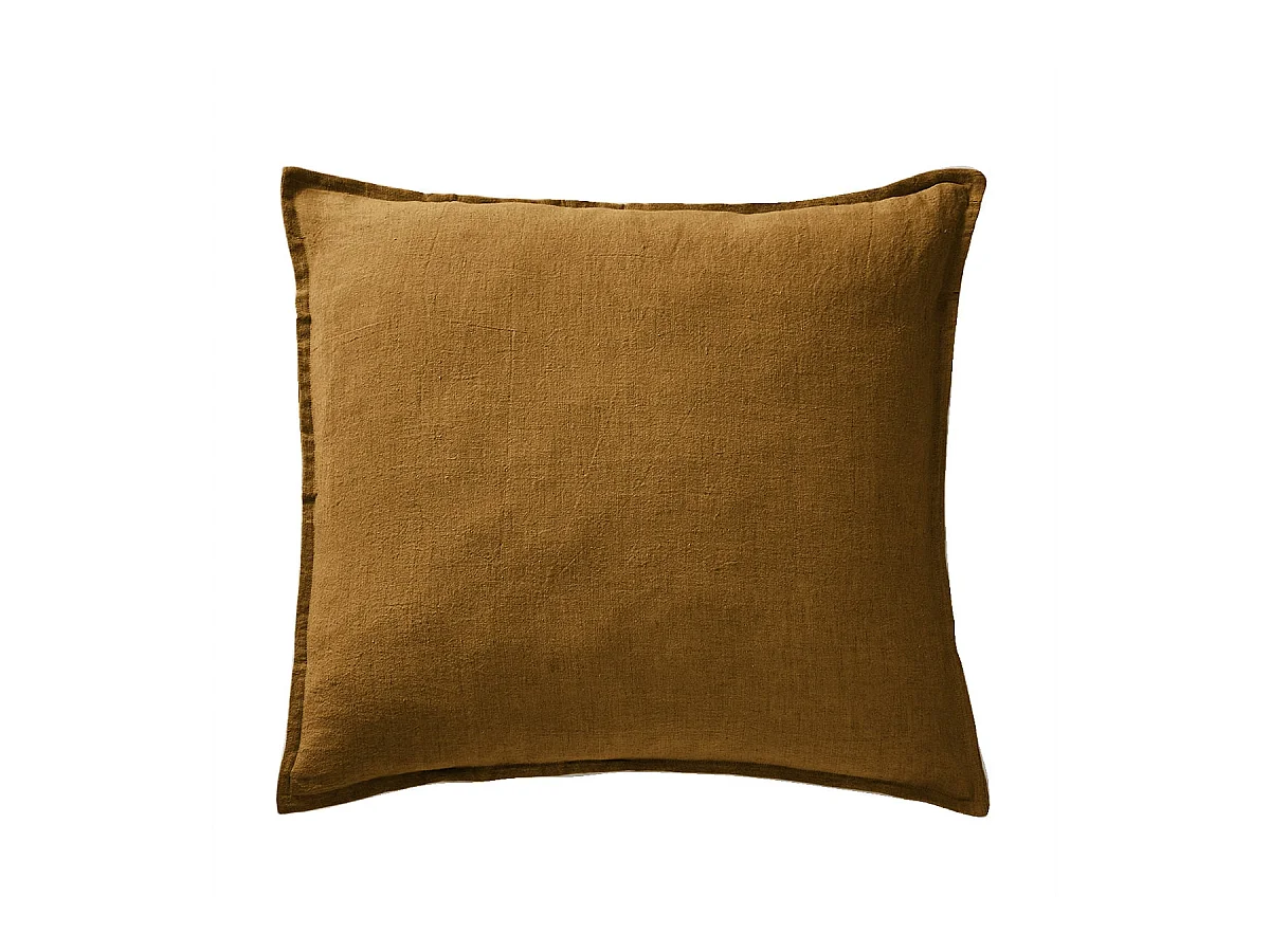 MARGAUX - Taie d'Oreiller 60x60cm Lin Lavé Coloris Caramel