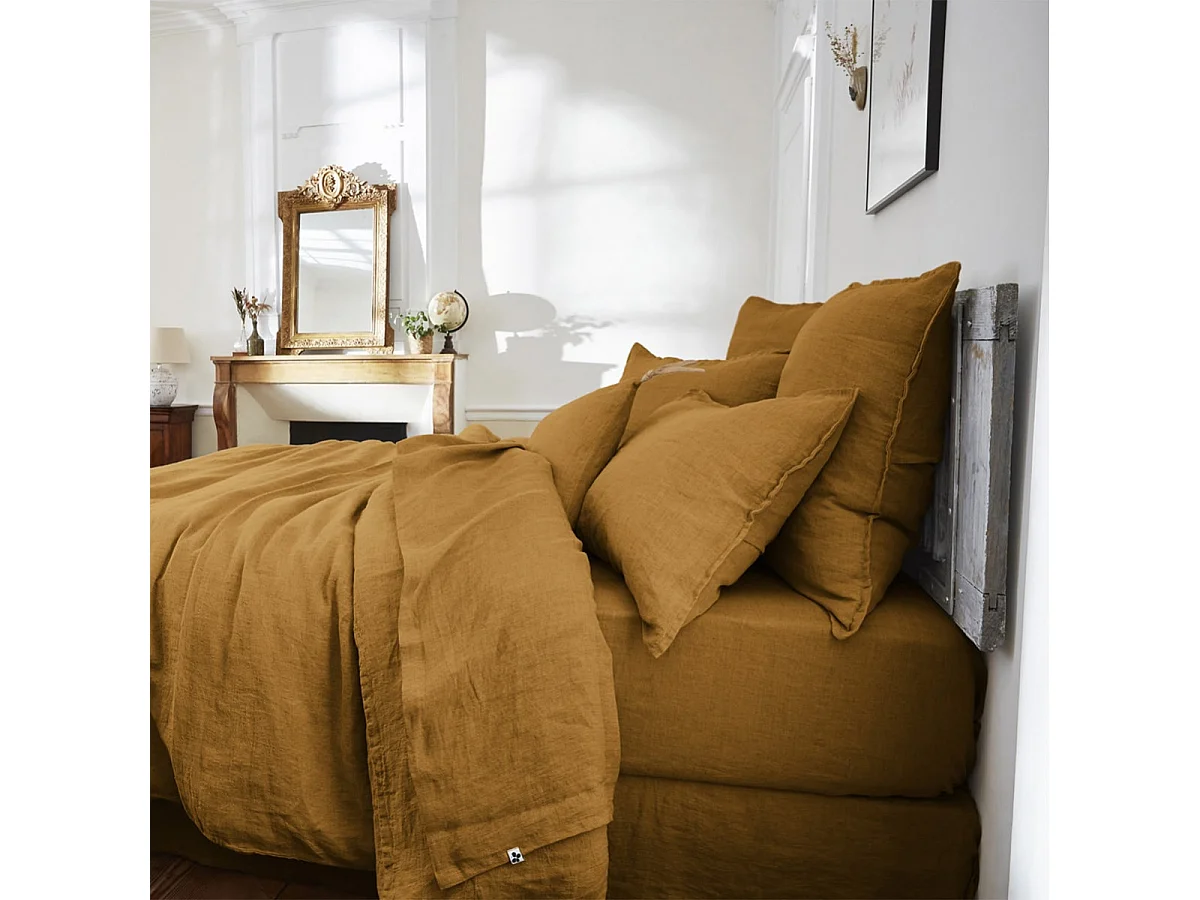 MARGAUX - Taie d'Oreiller 60x60cm Lin Lavé Coloris Caramel
