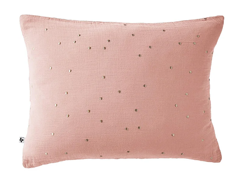 OUREA MOTIF - Taie d'Oreiller 50x70cm Gaze de Coton Rose Pêche à Pois Dorés