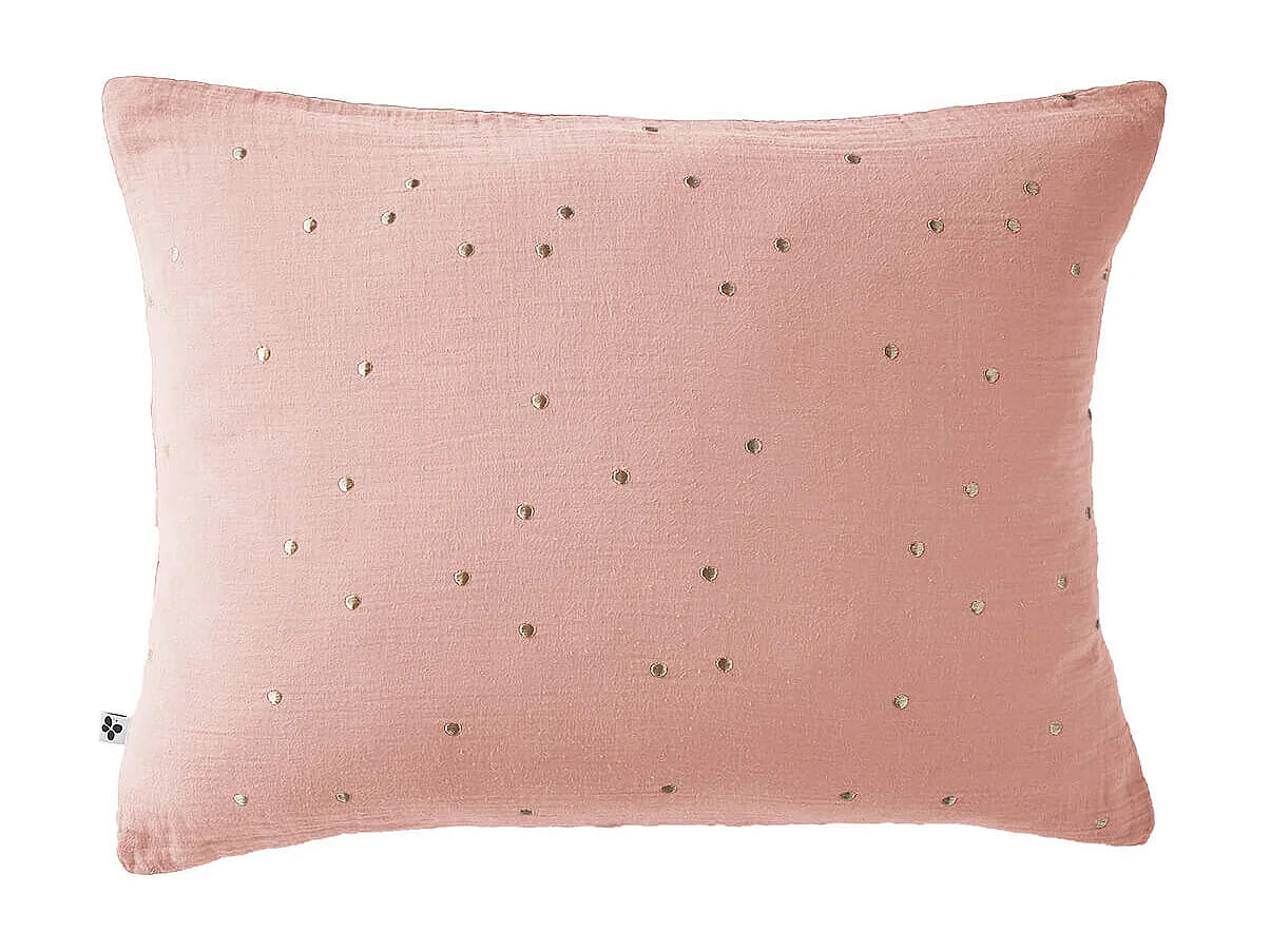 OUREA MOTIF - Taie d'Oreiller 50x70cm Gaze de Coton Rose Pêche à Pois Dorés