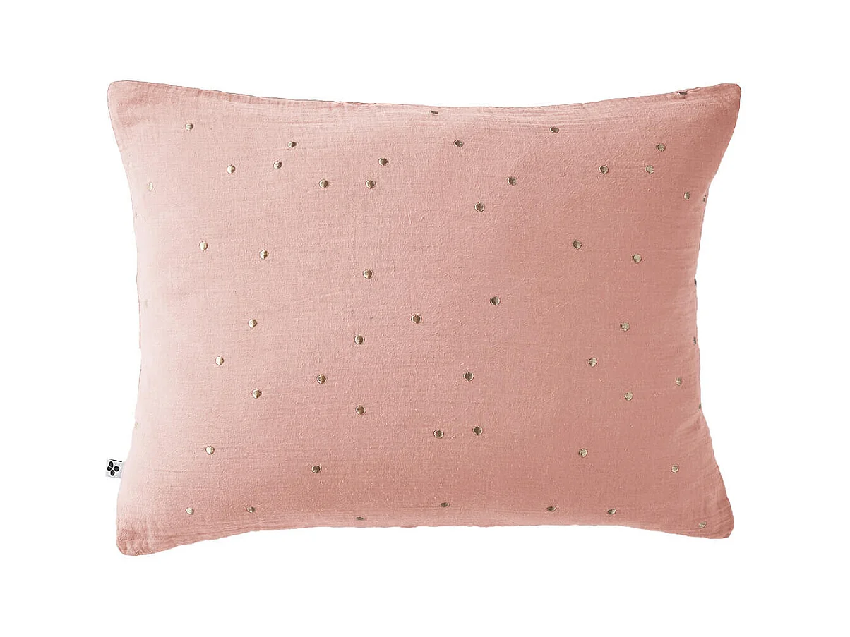 OUREA MOTIF - Taie d'Oreiller 50x70cm Gaze de Coton Rose Pêche à Pois Dorés