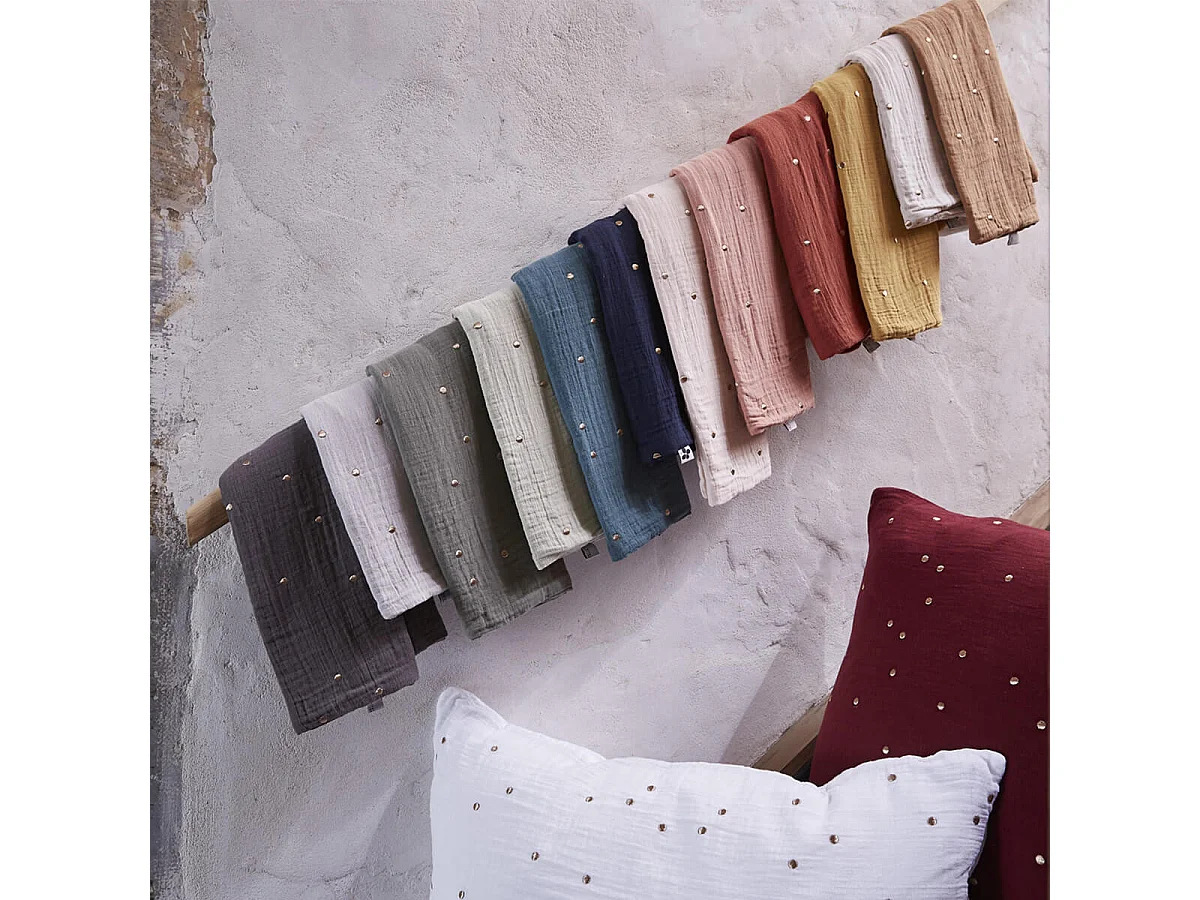 OUREA MOTIF - Taie d'Oreiller 50x70cm Gaze de Coton Granit à Pois Dorés