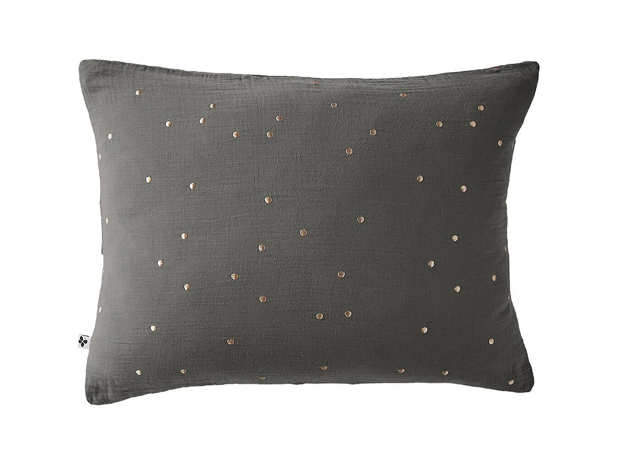 OUREA MOTIF - Taie d'Oreiller 50x70cm Gaze de Coton Granit à Pois Dorés