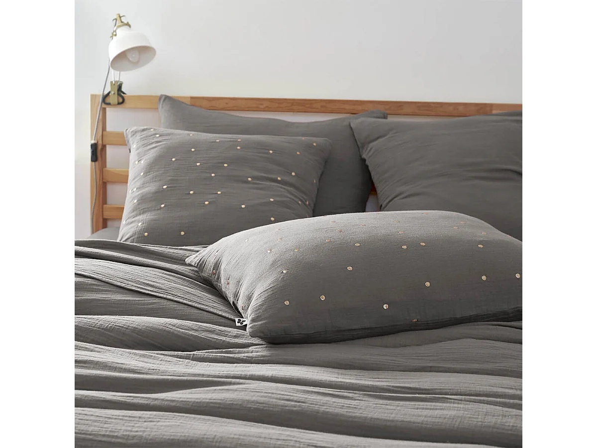 OUREA MOTIF - Taie d'Oreiller 50x70cm Gaze de Coton Granit à Pois Dorés