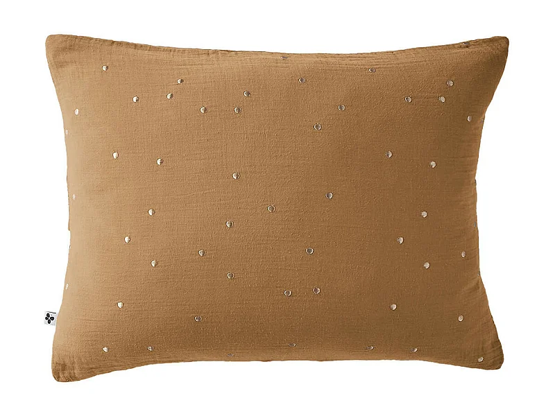 OUREA MOTIF - Taie d'Oreiller 50x70cm Gaze de Coton Camel à Pois Dorés