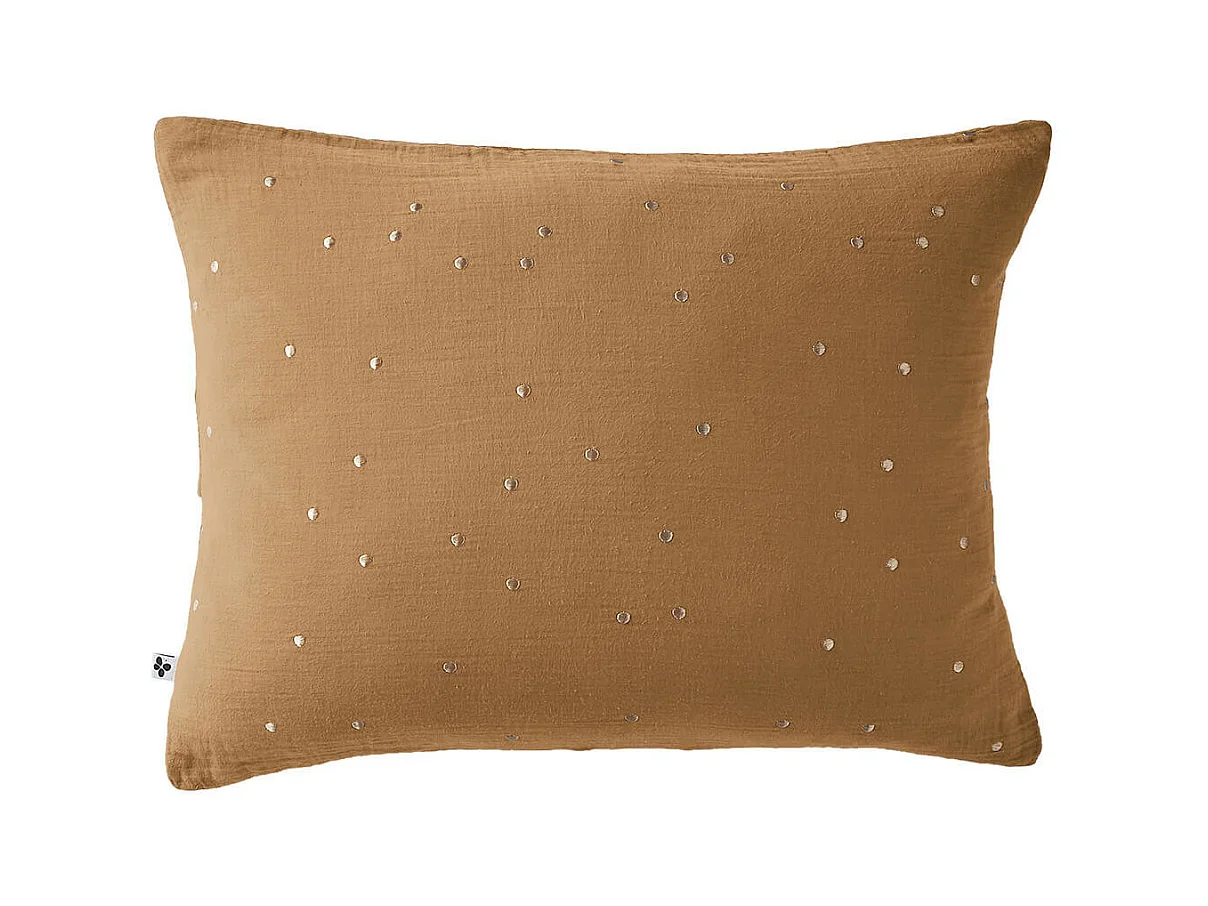 OUREA MOTIF - Taie d'Oreiller 50x70cm Gaze de Coton Camel à Pois Dorés