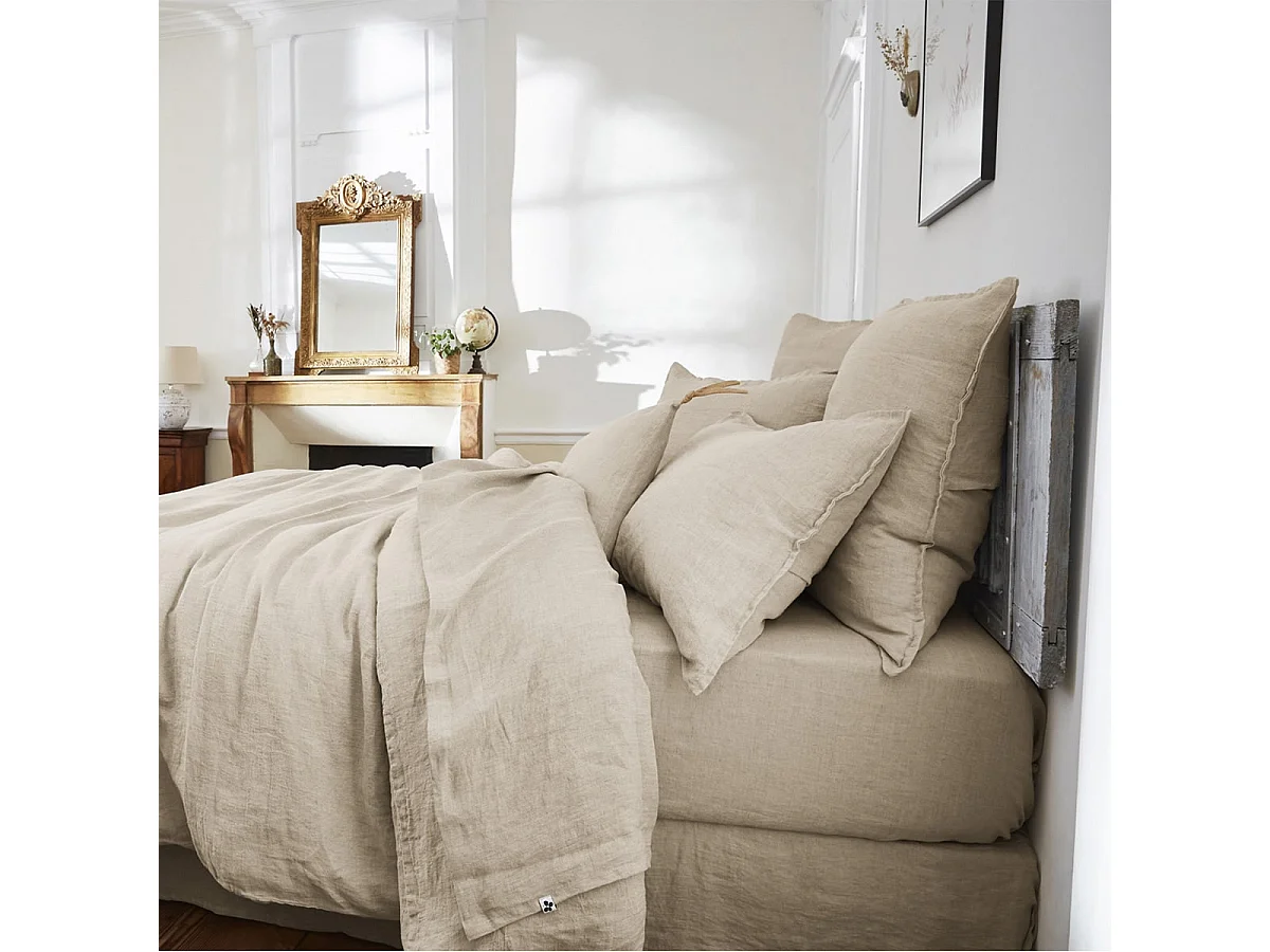 MARGAUX - Taie d'Oreiller 60x60cm Lin Lavé Coloris Sable