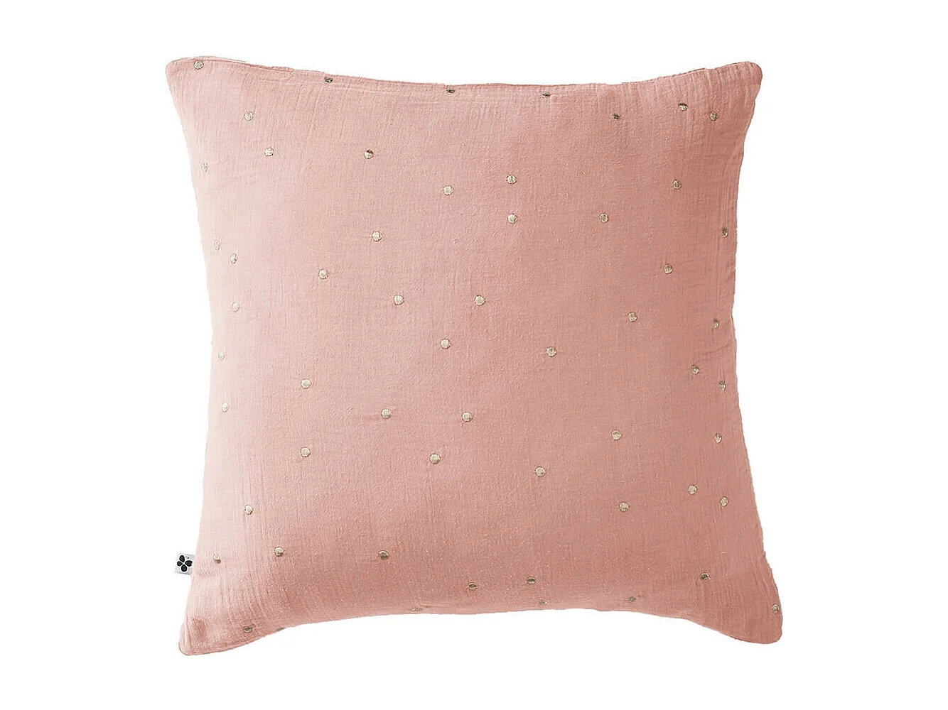 OUREA MOTIF - Taie d'Oreiller 60x60cm Gaze de Coton Rose Pêche à Pois Dorés