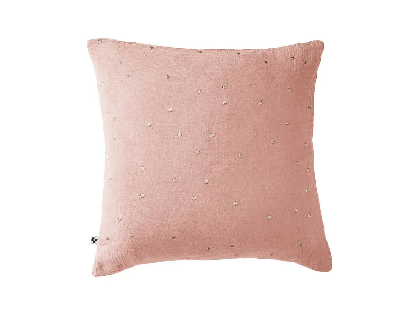 OUREA MOTIF - Taie d'Oreiller 60x60cm Gaze de Coton Rose Pêche à Pois Dorés