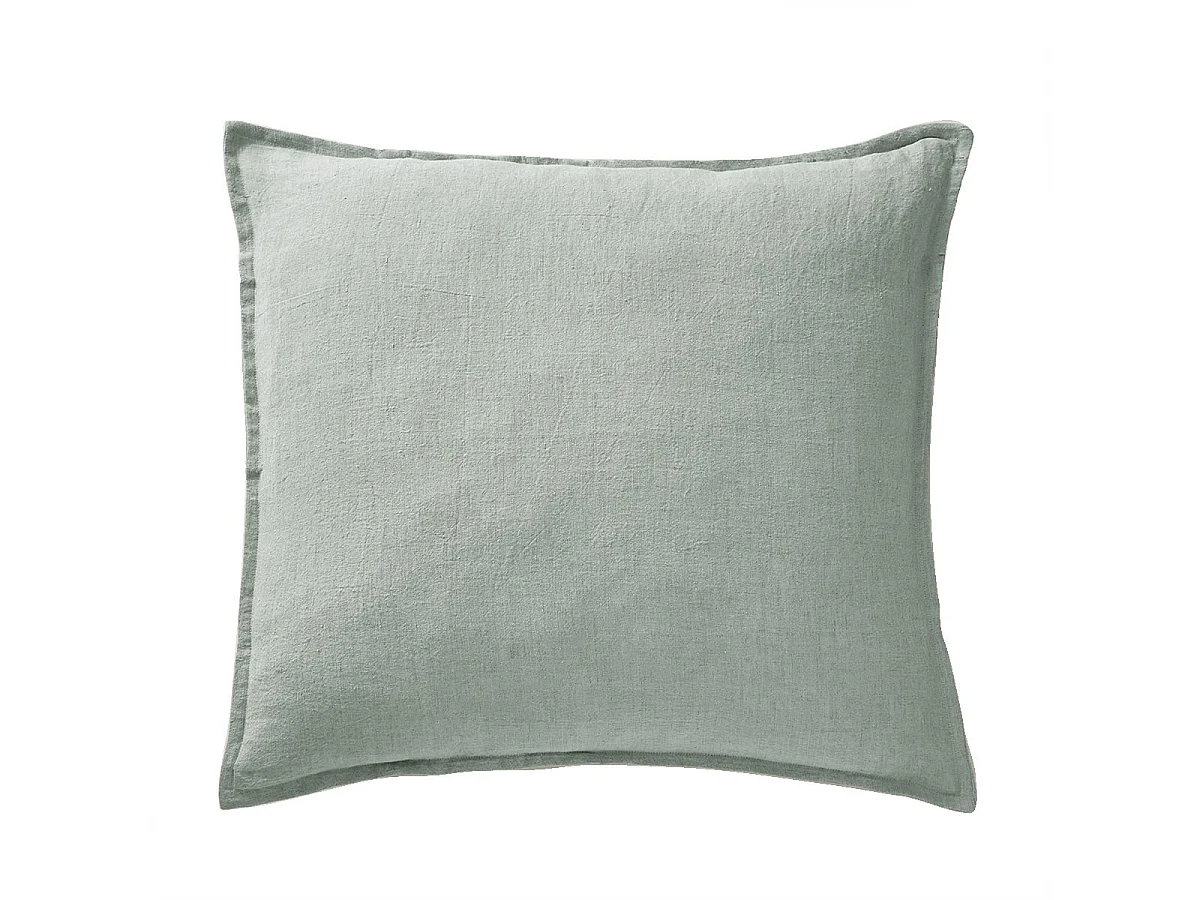 MARGAUX - Taie d'Oreiller 60x60cm Lin Lavé Coloris Eucalyptus