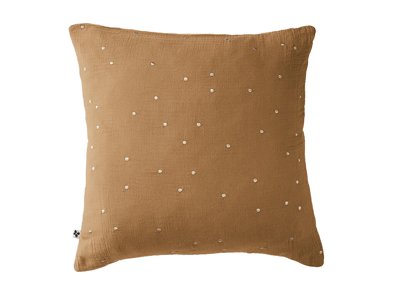 OUREA MOTIF - Taie d'Oreiller 60x60cm Gaze de Coton Camel à Pois Dorés